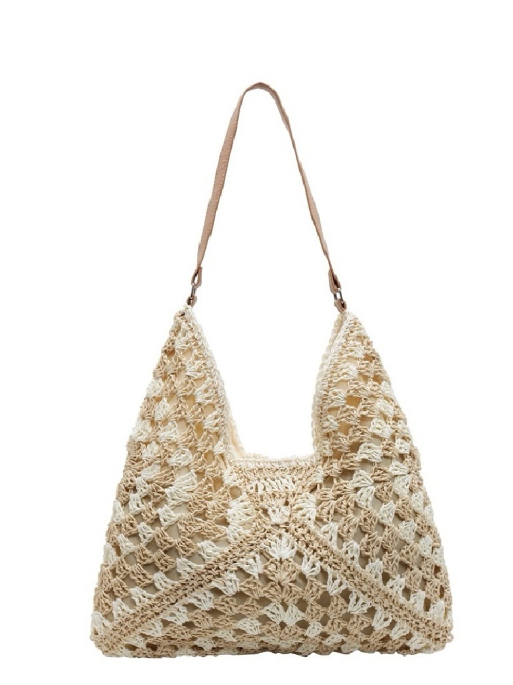 The “Solstice” Woven Crochet Straw Hobo Bag | Beige - Picture 5 of 6